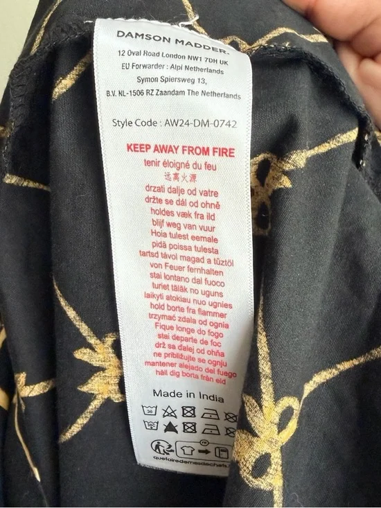 Damson Madder Black & Gold Patterned Smocked Maxi Dress 100% Organic Cotton - Picture 6 of 6